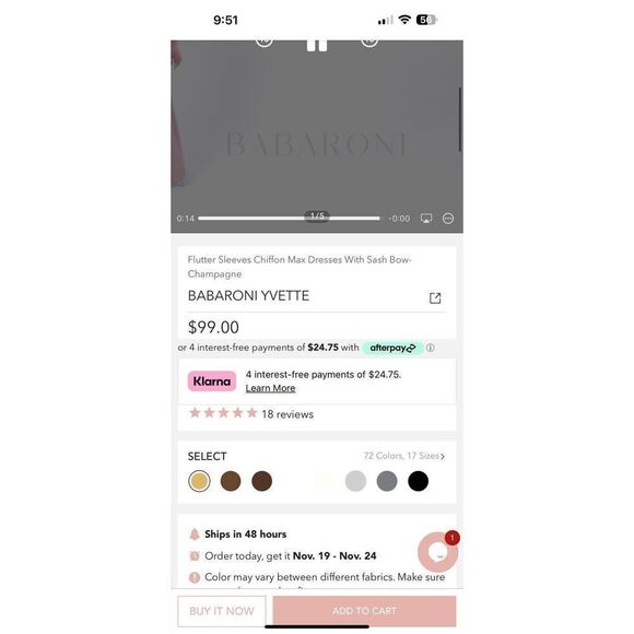 Babaroni Yvette Full Length Chiffon Dress Champagne Size 6 NWT Flutter Women’s - Picture 4 of 12